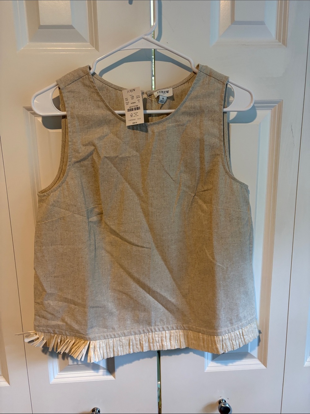 J. Crew Cream Sleeveless Tank with Fringe Hem